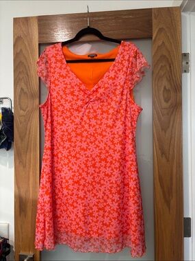wild fable Bright Orange and Pink Floral Mini Dress